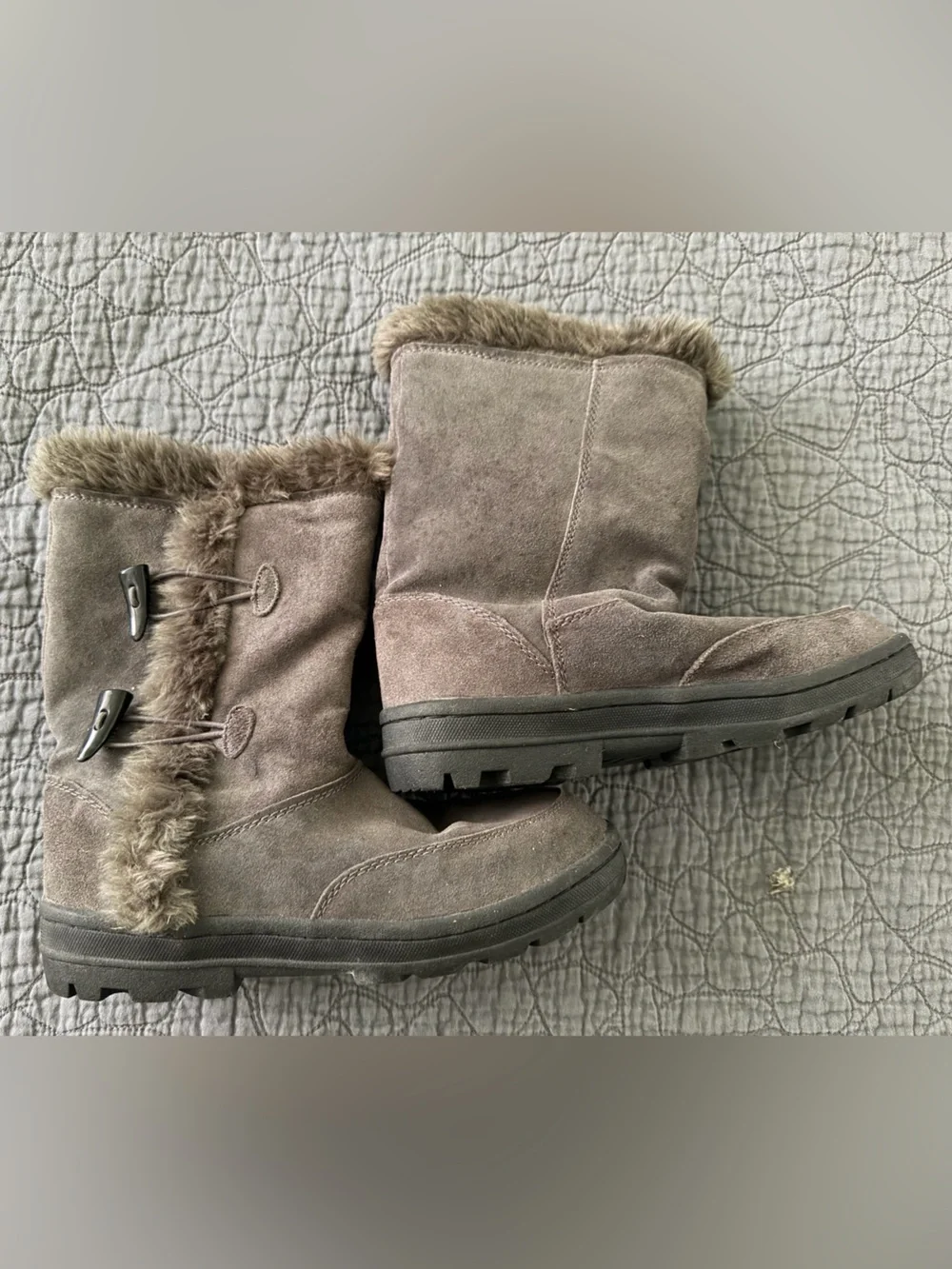 Women's white mountain Faux-Fur Trim Suede Winter Boots - Gray White Mt.